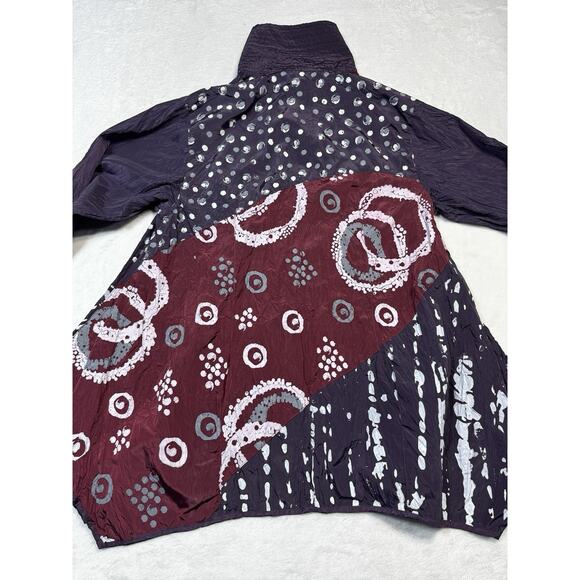 Harubella Batik Crinkle Art Shirt Purple Maroon Handmade Button Front Top Size M - Picture 4 of 8